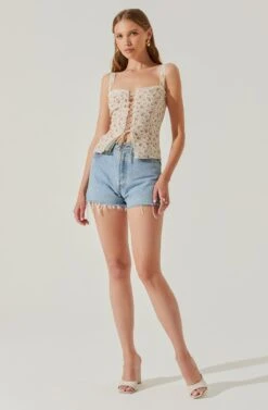 Lace Up Floral Cami Top -Outlet Cozi Luxe Store AT17712 CORALCREAMDITSY 1