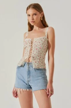 Lace Up Floral Cami Top -Outlet Cozi Luxe Store AT17712 CORALCREAMDITSY 3