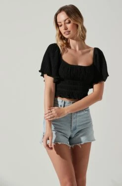 Flutter Sleeve Lace Back Top -Outlet Cozi Luxe Store AT17716 BLACK 3
