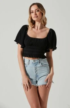 Flutter Sleeve Lace Back Top -Outlet Cozi Luxe Store AT17716 BLACK 4