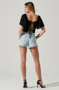 Flutter Sleeve Lace Back Top -Outlet Cozi Luxe Store AT17716 BLACK 6