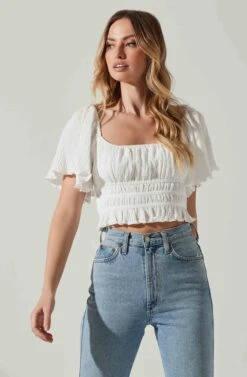 Flutter Sleeve Lace Back Top -Outlet Cozi Luxe Store AT17716 IVORY 1 4