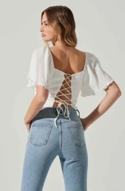 Flutter Sleeve Lace Back Top -Outlet Cozi Luxe Store AT17716 IVORY 1 5
