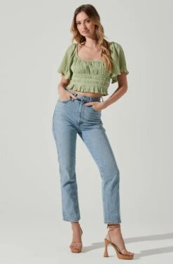 Flutter Sleeve Lace Back Top -Outlet Cozi Luxe Store AT17716 SAGE 1