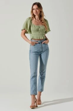 Flutter Sleeve Lace Back Top -Outlet Cozi Luxe Store AT17716 SAGE 2