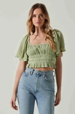 Flutter Sleeve Lace Back Top -Outlet Cozi Luxe Store AT17716 SAGE 3