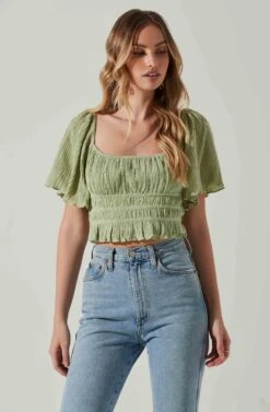 Flutter Sleeve Lace Back Top -Outlet Cozi Luxe Store AT17716 SAGE 4
