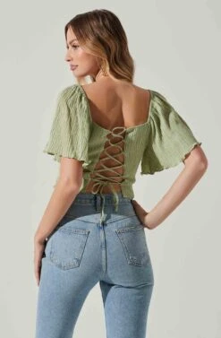 Flutter Sleeve Lace Back Top -Outlet Cozi Luxe Store AT17716 SAGE 5