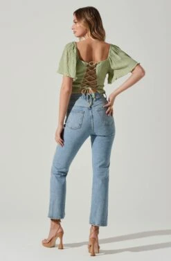 Flutter Sleeve Lace Back Top -Outlet Cozi Luxe Store AT17716 SAGE 6