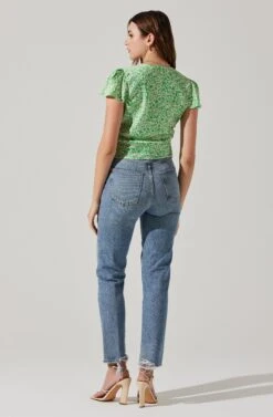 Satin V Neck Flutter Sleeve Top -Outlet Cozi Luxe Store AT17746 CREAMLIMEDITSY 5