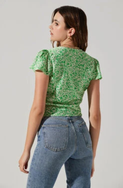 Satin V Neck Flutter Sleeve Top -Outlet Cozi Luxe Store AT17746 CREAMLIMEDITSY 6