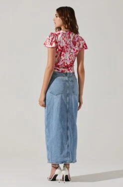 Satin V Neck Flutter Sleeve Top -Outlet Cozi Luxe Store AT17746 REDLILACFLORAL 5