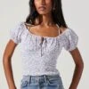 Smocked Halter Tie Floral Top 1 Smocked Halter Tie Floral Top -Outlet Cozi Luxe Store AT17777 BLUELAVENDERFLORAL 4 1