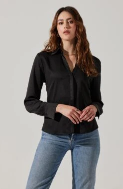 Tie Back Corset Button Up Top -Outlet Cozi Luxe Store AT17840 BLACK 2