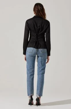 Tie Back Corset Button Up Top -Outlet Cozi Luxe Store AT17840 BLACK 3