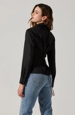 Tie Back Corset Button Up Top -Outlet Cozi Luxe Store AT17840 BLACK 4