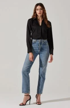 Tie Back Corset Button Up Top -Outlet Cozi Luxe Store AT17840 BLACK 5