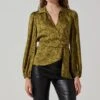 Asymmetrical Collared Floral Wrap Top -Outlet Cozi Luxe Store AT17922 OLIVEFLORALSKETCH 3