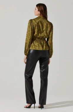 Asymmetrical Collared Floral Wrap Top -Outlet Cozi Luxe Store AT17922 OLIVEFLORALSKETCH 5