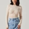 Center Ruched Long Sleeve Top -Outlet Cozi Luxe Store AT17923 CREAM 1