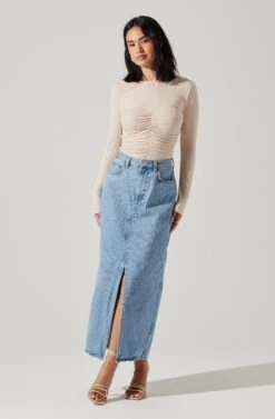 Center Ruched Long Sleeve Top -Outlet Cozi Luxe Store AT17923 CREAM 4