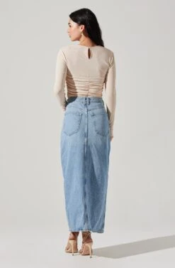 Center Ruched Long Sleeve Top -Outlet Cozi Luxe Store AT17923 CREAM 5