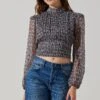 Floral Puff Sleeve Mock Neck Top -Outlet Cozi Luxe Store AT17933 BLACKPURPLEFLORAL 3
