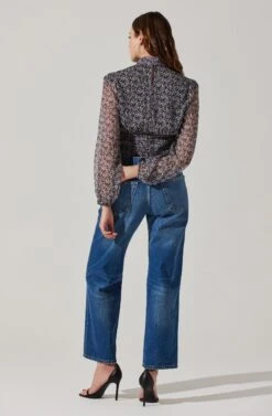 Floral Puff Sleeve Mock Neck Top -Outlet Cozi Luxe Store AT17933 BLACKPURPLEFLORAL 5