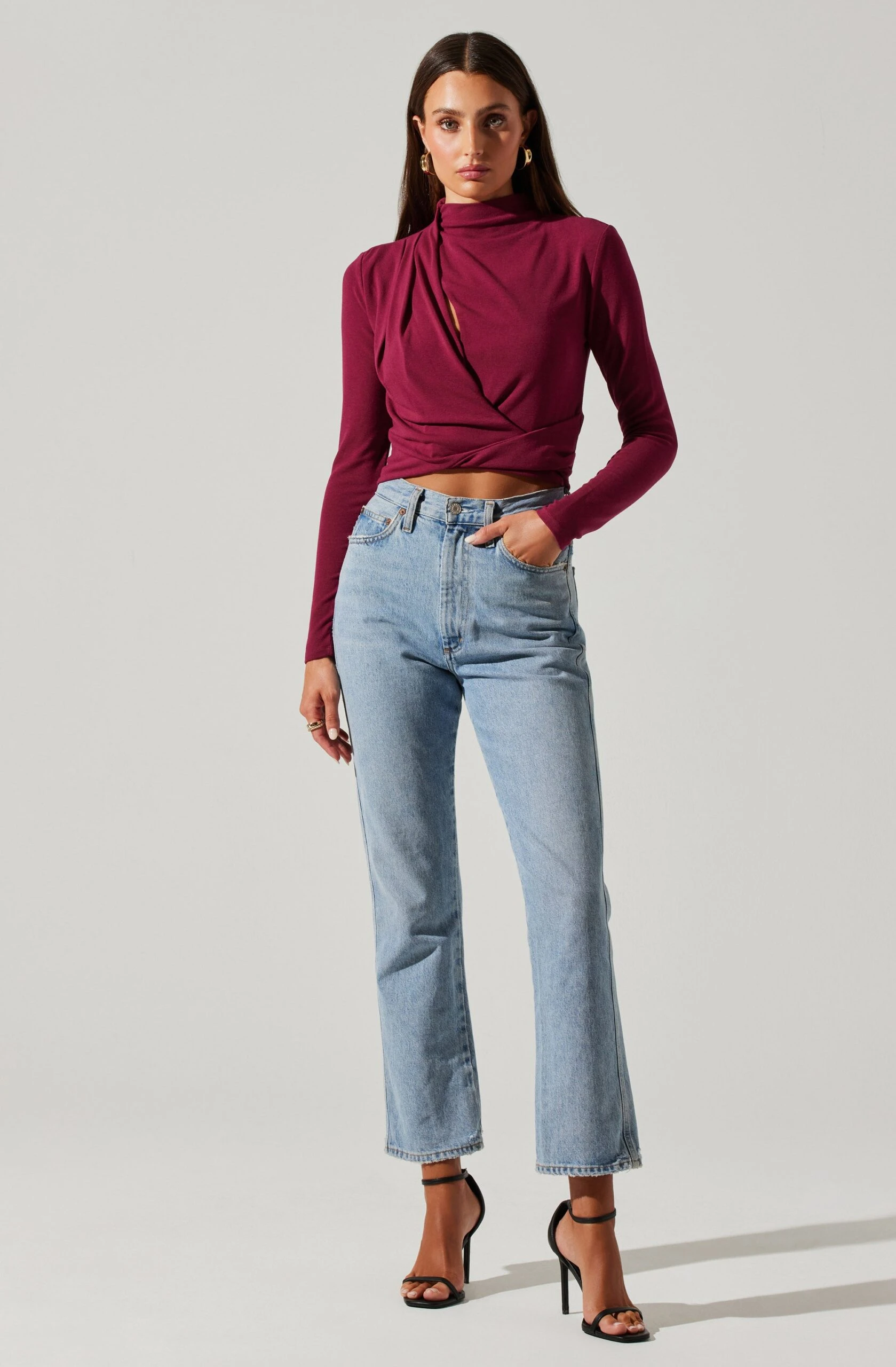 Asymmetrical Pleated Cutout Mock Neck Top 4 Asymmetrical Pleated Cutout Mock Neck Top - Image 2