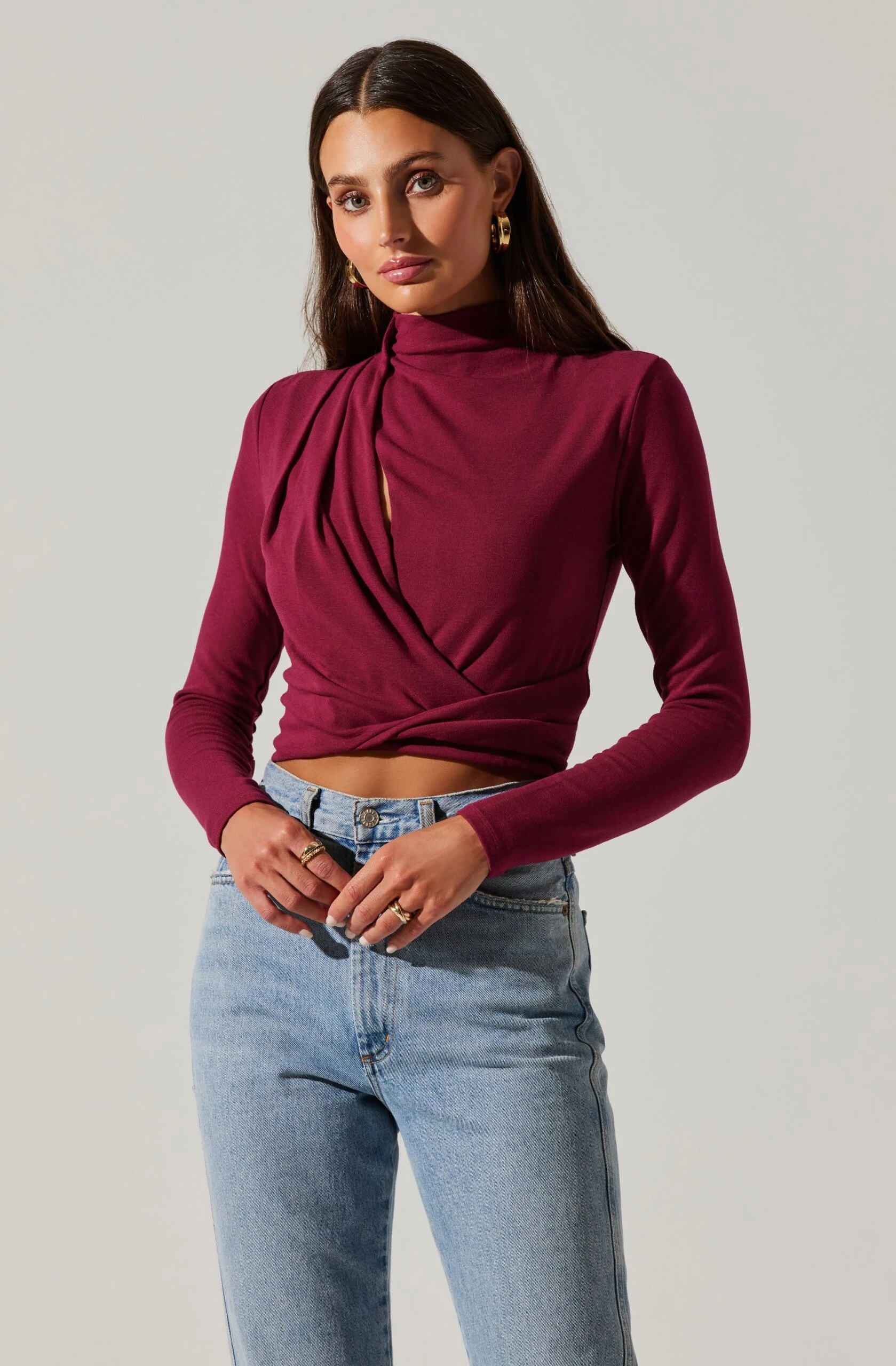 Asymmetrical Pleated Cutout Mock Neck Top 3 Asymmetrical Pleated Cutout Mock Neck Top