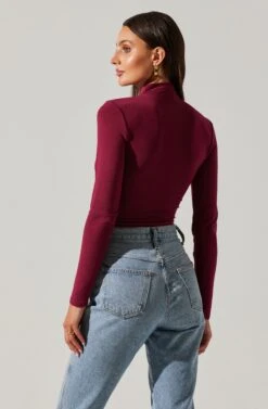 Asymmetrical Pleated Cutout Mock Neck Top 23 Asymmetrical Pleated Cutout Mock Neck Top -Outlet Cozi Luxe Store AT17934 BERRY 6