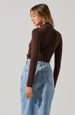 Asymmetrical Pleated Cutout Mock Neck Top 29 Asymmetrical Pleated Cutout Mock Neck Top -Outlet Cozi Luxe Store AT17934 ESPRESSO 2