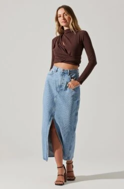 Asymmetrical Pleated Cutout Mock Neck Top 25 Asymmetrical Pleated Cutout Mock Neck Top -Outlet Cozi Luxe Store AT17934 ESPRESSO 4