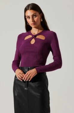 Twist Neck Cutout Sweater -Outlet Cozi Luxe Store AT17944 PLUM 1