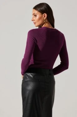Twist Neck Cutout Sweater -Outlet Cozi Luxe Store AT17944 PLUM 2