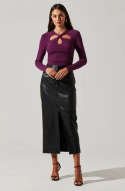 Twist Neck Cutout Sweater -Outlet Cozi Luxe Store AT17944 PLUM 4