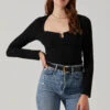 Long Sleeve Cupped Bust Knit Top -Outlet Cozi Luxe Store AT17996 BLACK 4