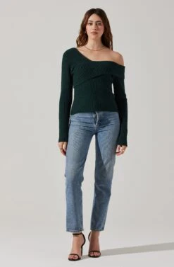 Asymmetrical Foldover Sweater -Outlet Cozi Luxe Store AT18062 DEEPGREEN 1