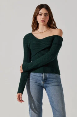 Asymmetrical Foldover Sweater -Outlet Cozi Luxe Store AT18062 DEEPGREEN 3