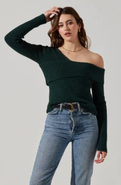 Asymmetrical Foldover Sweater -Outlet Cozi Luxe Store AT18062 DEEPGREEN 4