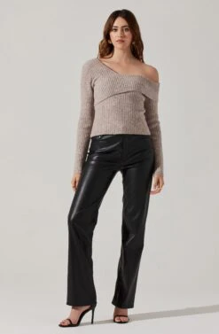 Asymmetrical Foldover Sweater -Outlet Cozi Luxe Store AT18062 TAUPE 2