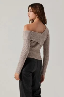 Asymmetrical Foldover Sweater -Outlet Cozi Luxe Store AT18062 TAUPE 6