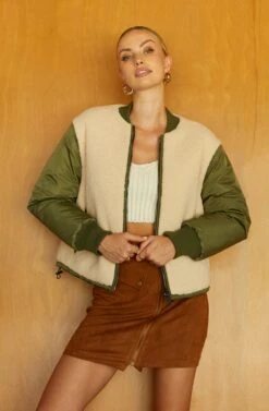 Tegan Faux Shearling Contrast Puffer Jacket -Outlet Cozi Luxe Store FALLMIDSEASON 1293