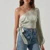 One Shoulder Side Tie Long Sleeve Top -Outlet Cozi Luxe Store LT17210 FCI MINTMOJITO 3