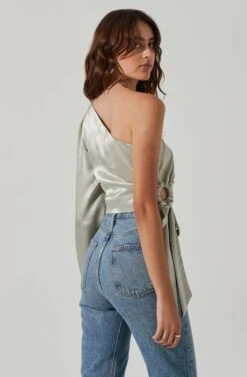 One Shoulder Side Tie Long Sleeve Top -Outlet Cozi Luxe Store LT17210 FCI MINTMOJITO 5