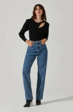 Asymmetrical Top With Long Sleeves -Outlet Cozi Luxe Store LT17450 FCI BLACK 2