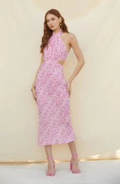 Ambretta Floral Halter Midi Dress -Outlet Cozi Luxe Store MyronPalms 3358